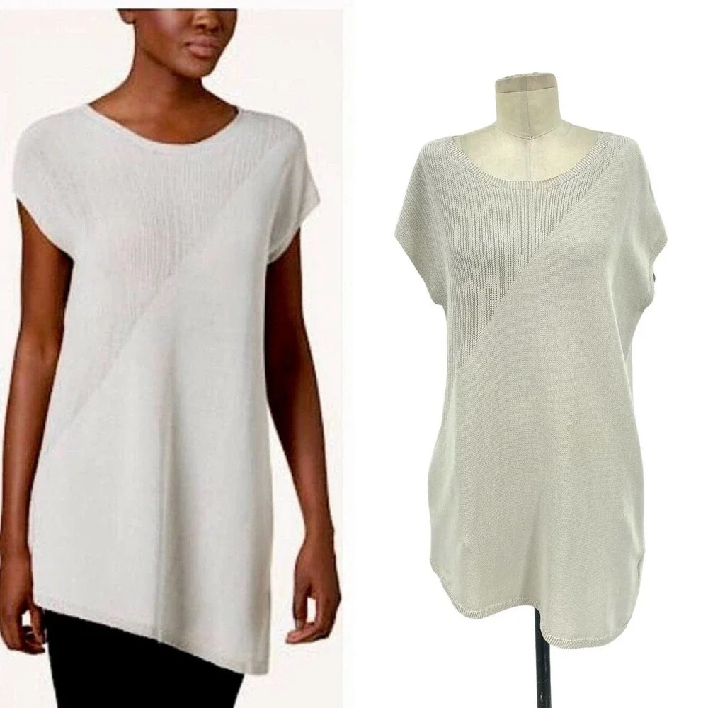 Eileen Fisher Mixed‎ Knit Tunic Sweater Top Bone Gray Cream Size Small